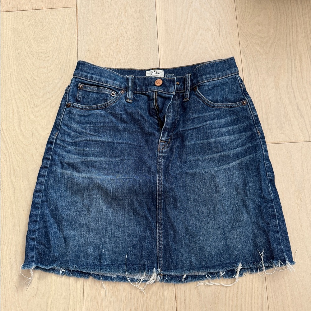 J. Crew A line denim skirt with distressed hem